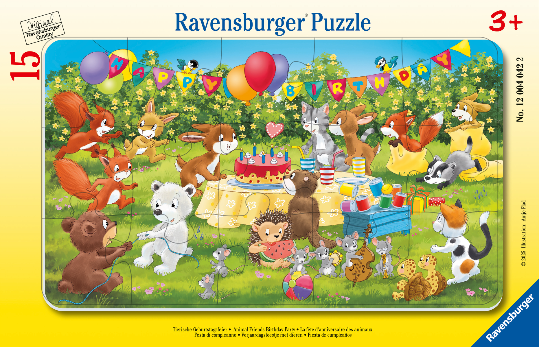 RAVENSBURGER Rahmenpuzzle 15 Teile: Tierische Geburtstagsfeier