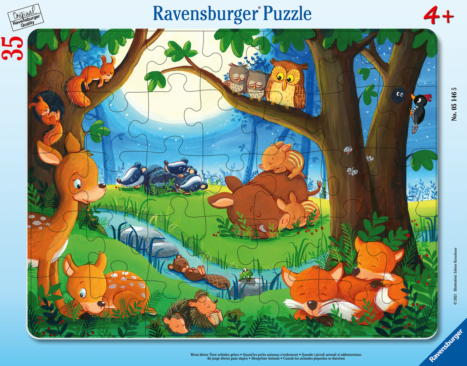 RAVENSBURGER Rahmenpuzzle 35 Teile: Wenn kleine Tiere schlafen gehen