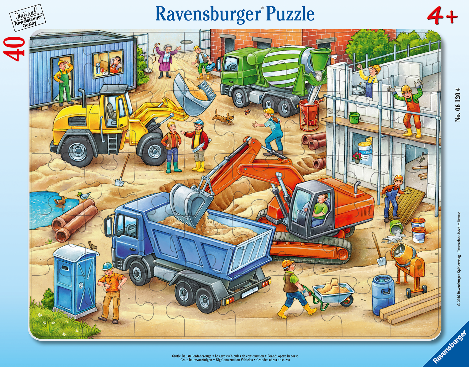 RAVENSBURGER Rahmenpuzzle 40 Teile: Große Baustellenfahrzeuge