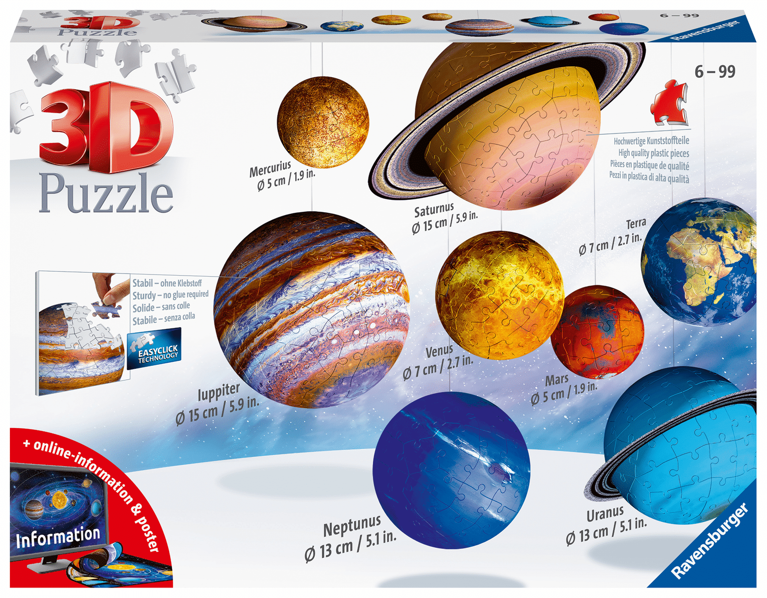 Ravensburger - 3D Puzzle-Ball Planeten 522 Teile