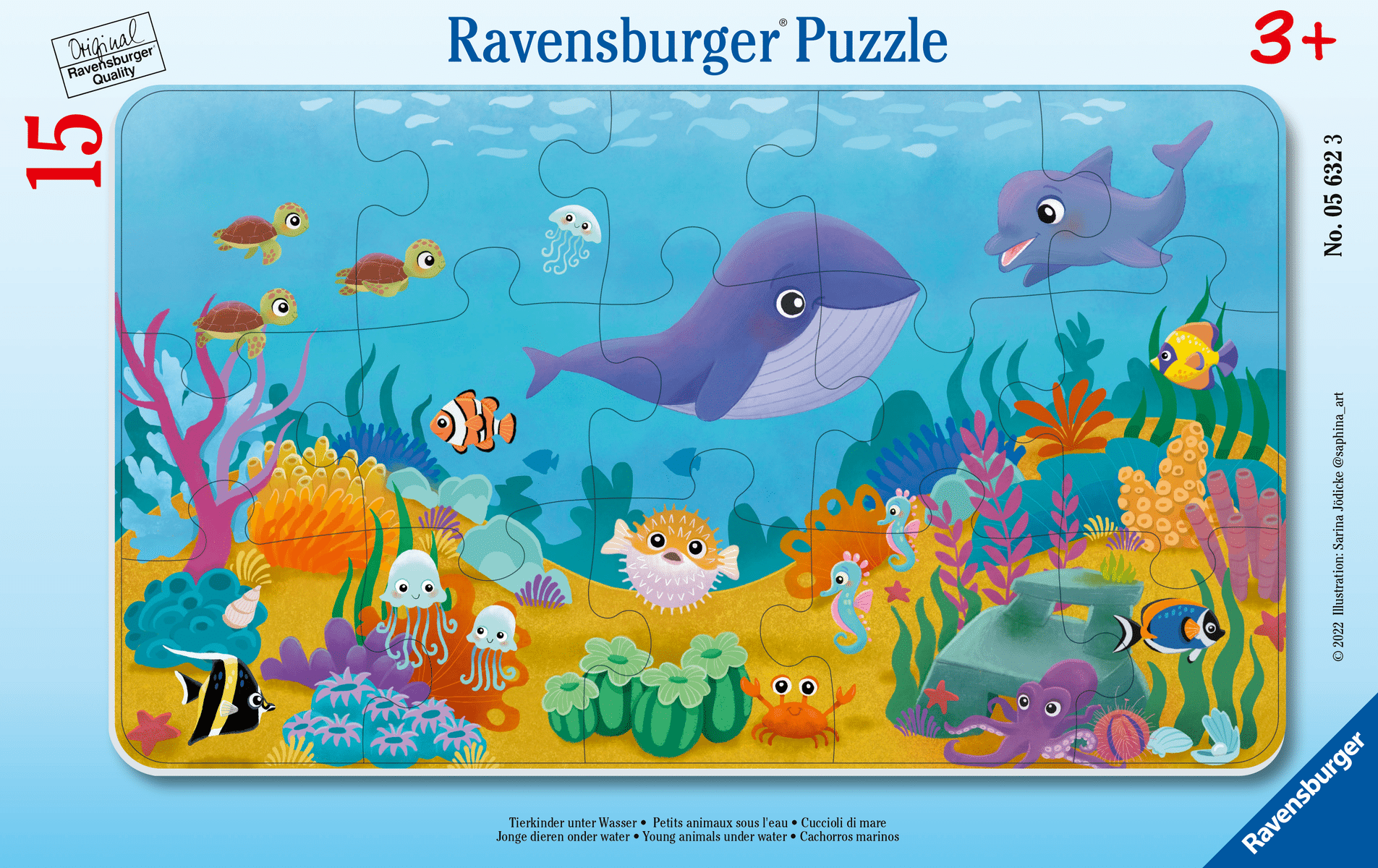 Ravensburger - Rahmenpuzzle Tierkinder unter Wasser 15Teile