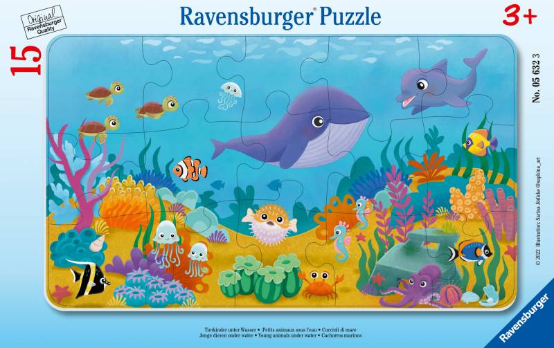 Ravensburger - Rahmenpuzzle Tierkinder unter Wasser 15Teile