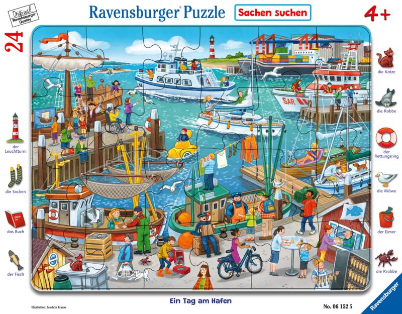 Ravensburger - Ravensburger Kinderpuzzle - 06152 Ein Tag am Hafen - Rahmenpuzzle für Kinder ab