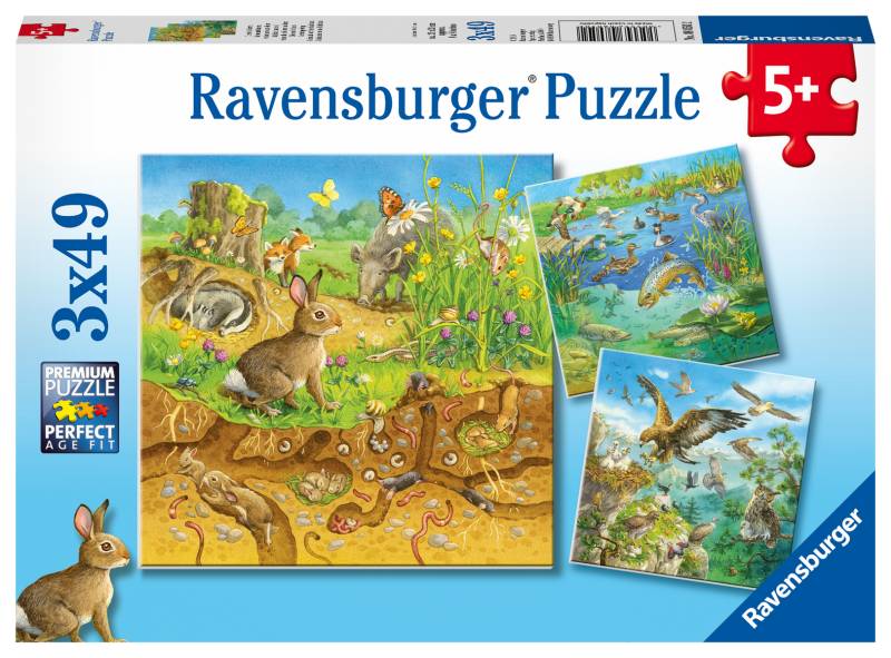 Ravensburger - Über Tiere in ihren Lebensräumen Puzzle 3 x 49 Teile