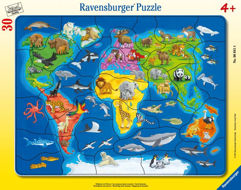 Ravensburger - Weltkarte mit Tieren Rahmenpuzzle