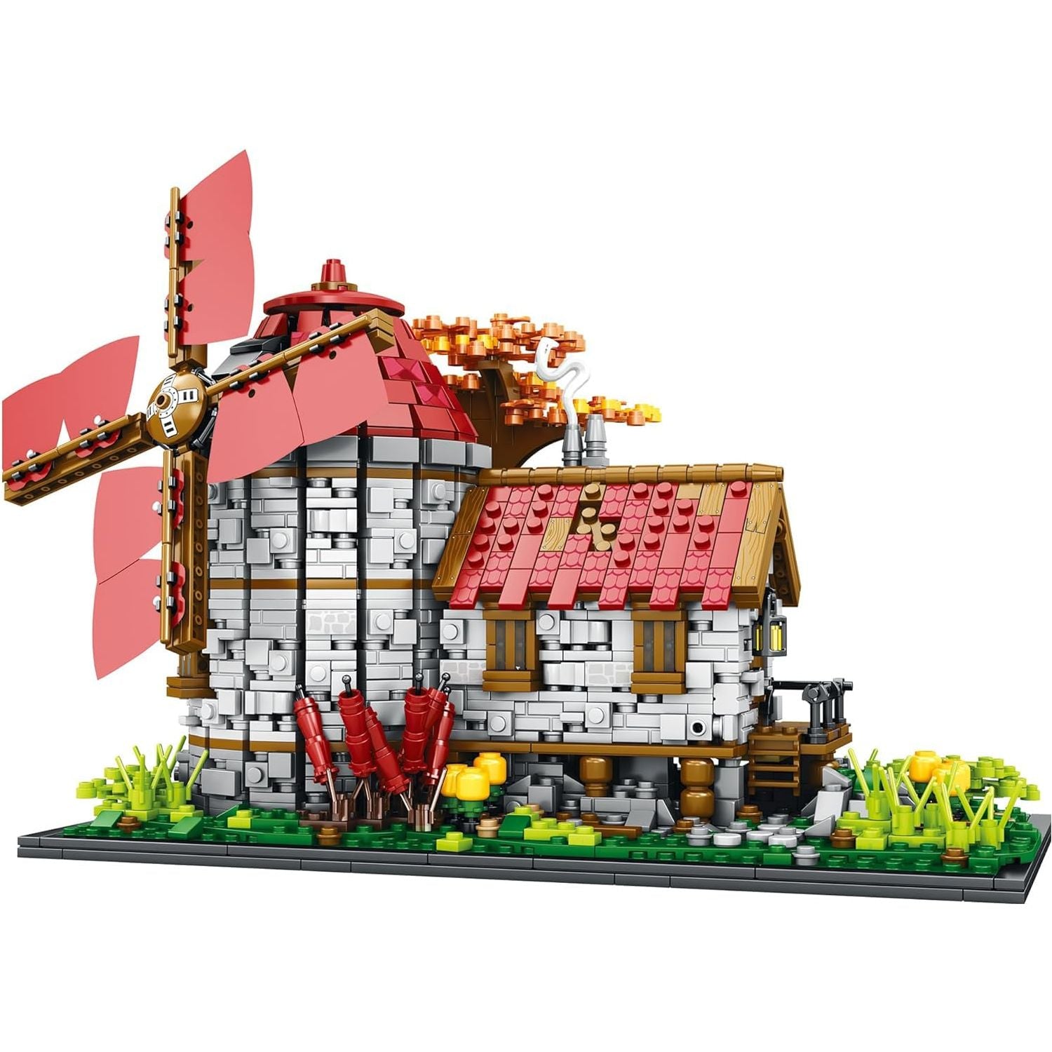 Reobrix 66014 - Mittelalter Windmühle Klemmbausteine Set, 2296 Bausteine