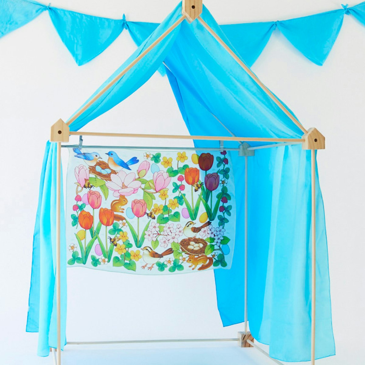 Riesiges Spieltuch Seide Glockenblumen-blau 137 x 274