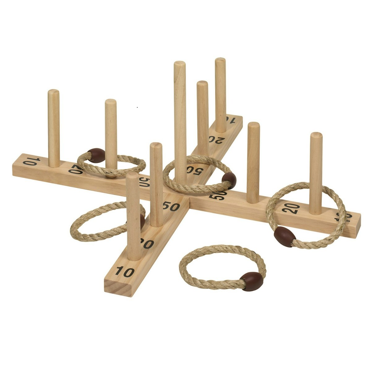 Ringwurfspiel mit 5 Sisalringen im Baumwollbeutel