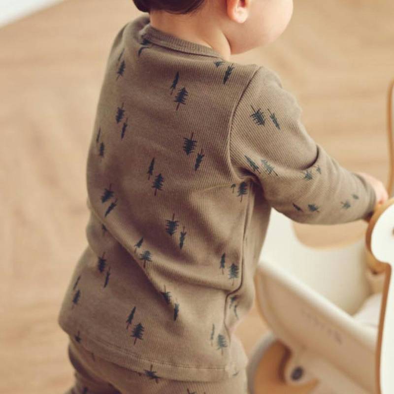 Rippe Langarmshirt braun gemustert 80