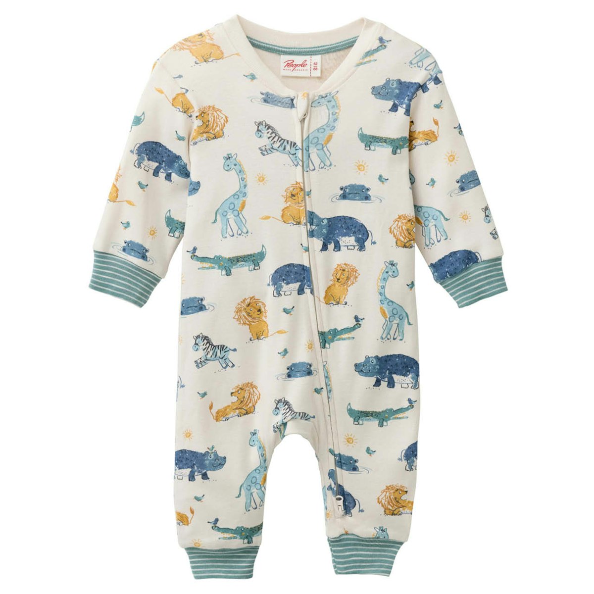 Rippe Langarmstrampler Savannentiere beige 50/56