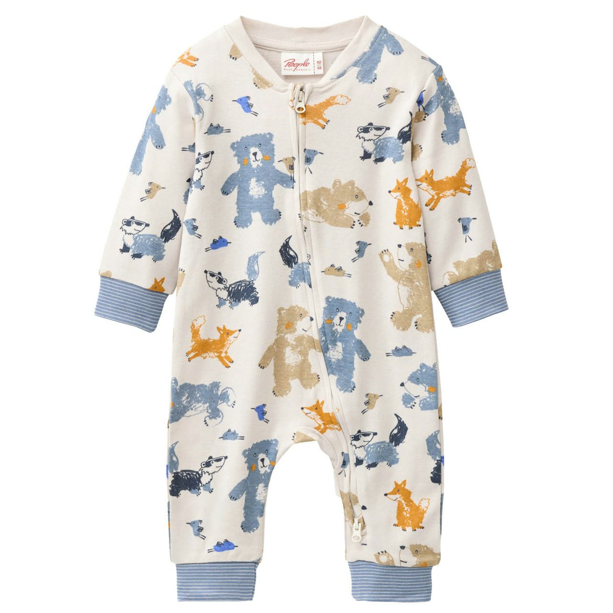 Rippe Langarmstrampler Waldtiere beige 86/92