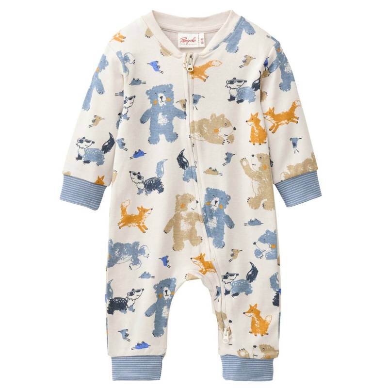 Rippe Langarmstrampler Waldtiere beige 86/92