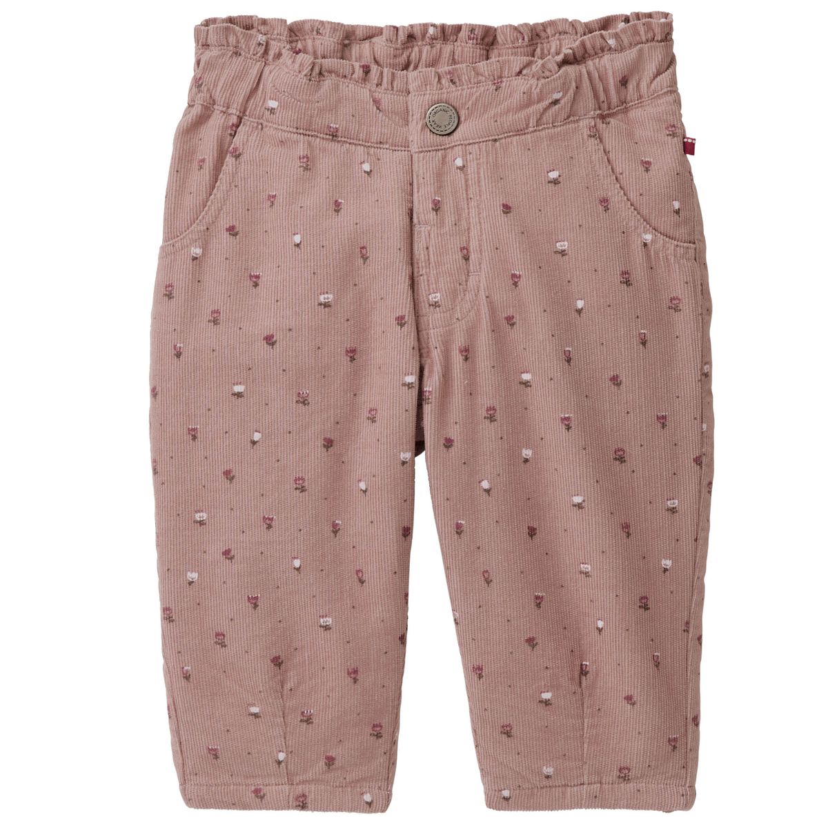 Robuste Feincord Hose rosa mit Blümchen 98