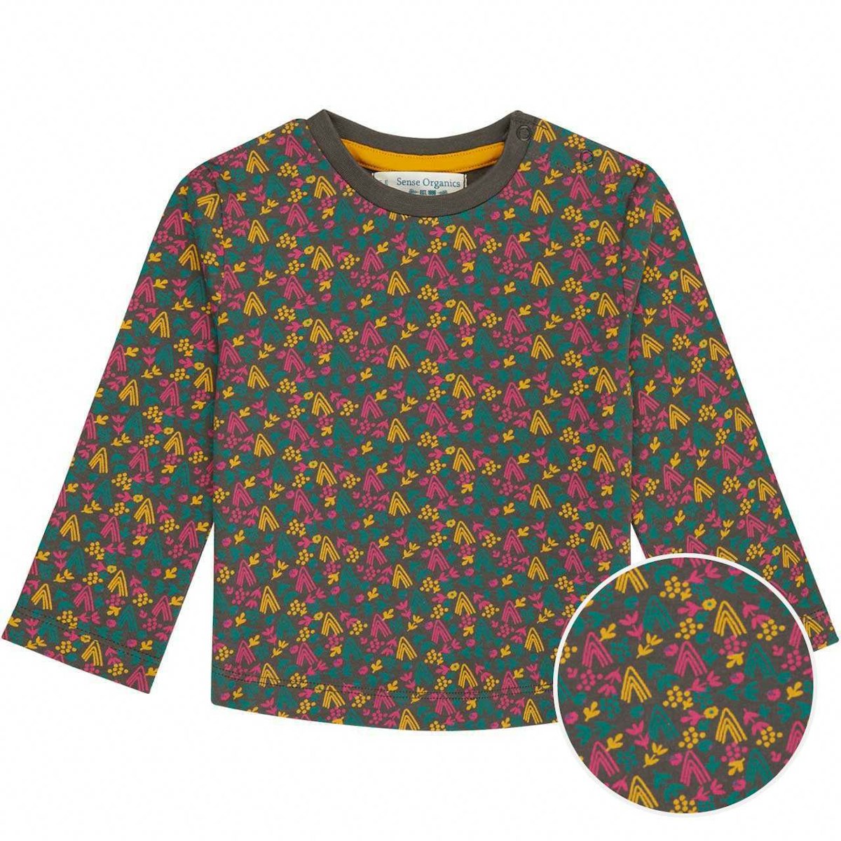 Robustes Langarmshirt Blumen Druck braun 80/86