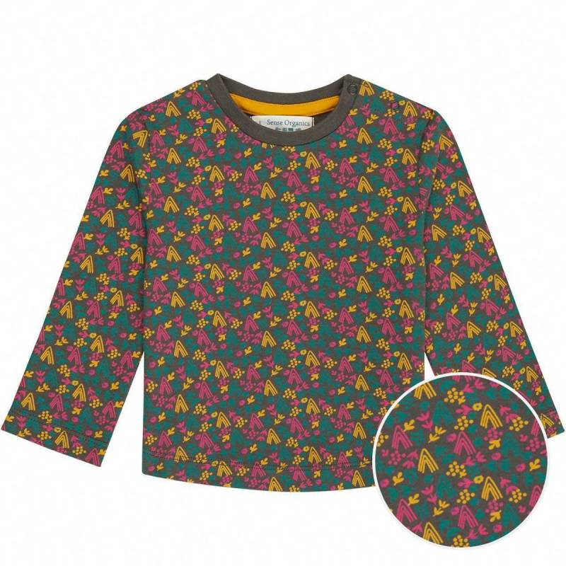 Robustes Langarmshirt Blumen Druck braun 80/86