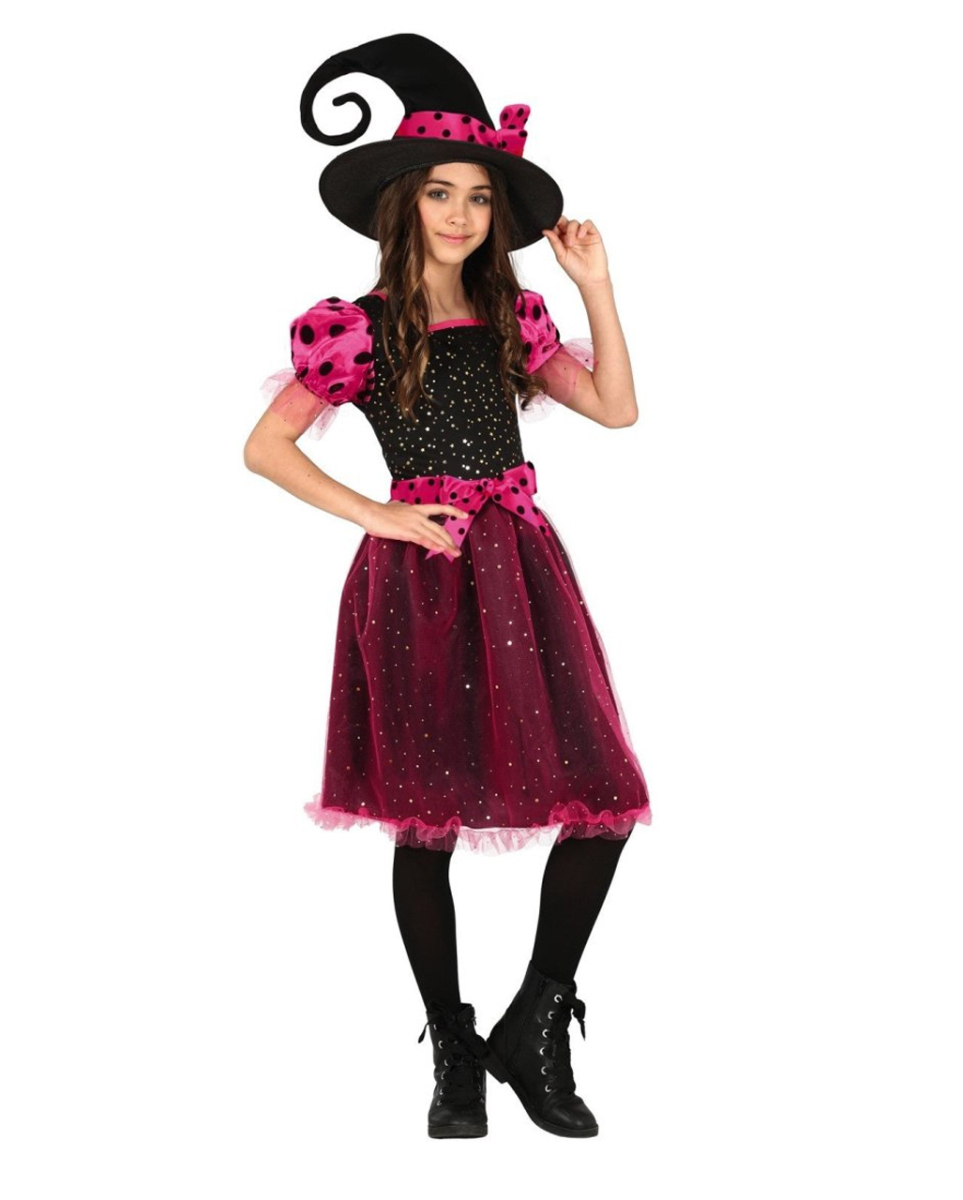 Rosa Glitter Witch Mädchen Hexenkostüm M / 5-6 Jahre