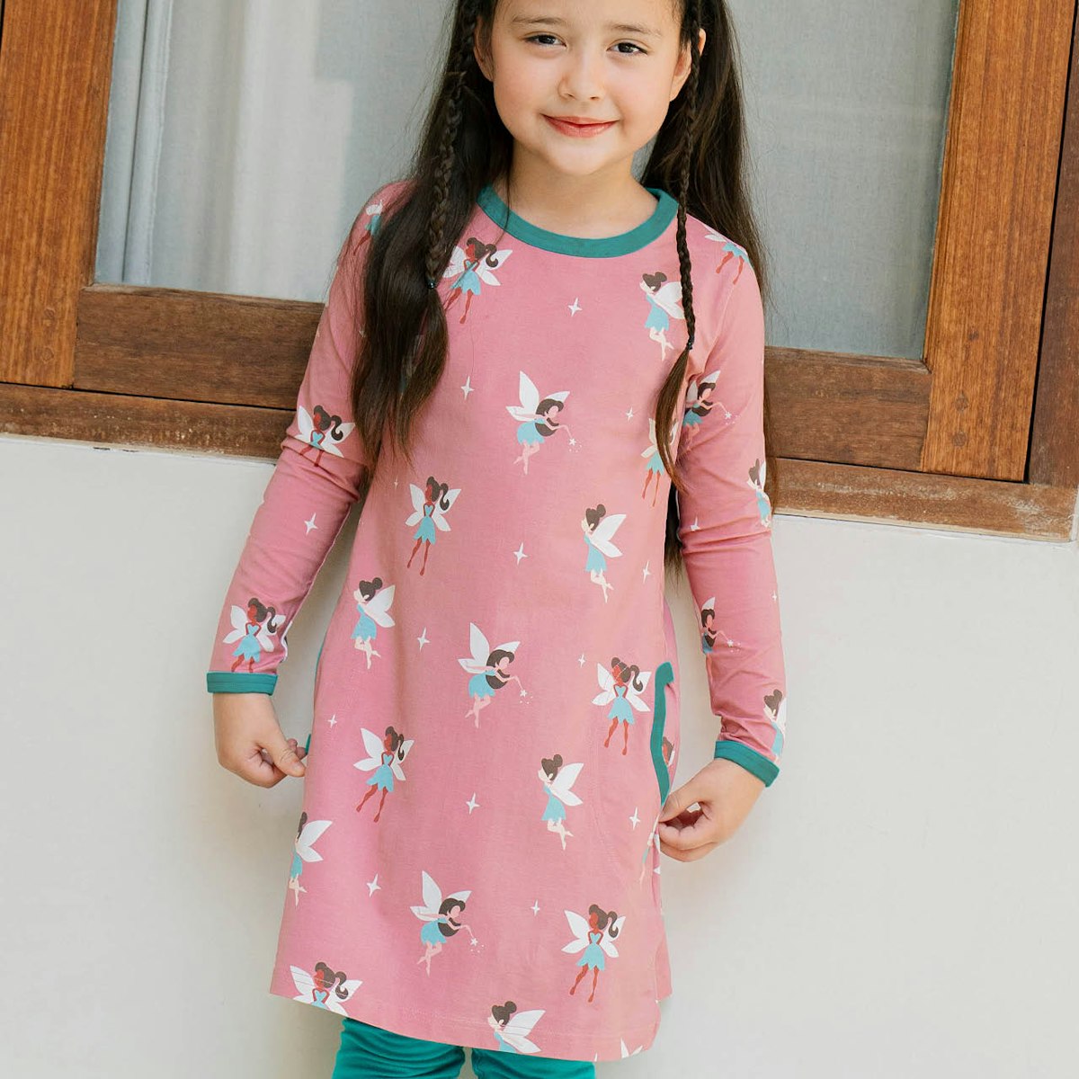 Rosa Jersey Kleid mit Feen Motiv langarm 98/104 Rosa Jersey Kleid mit Feen Motiv langarm 98/104