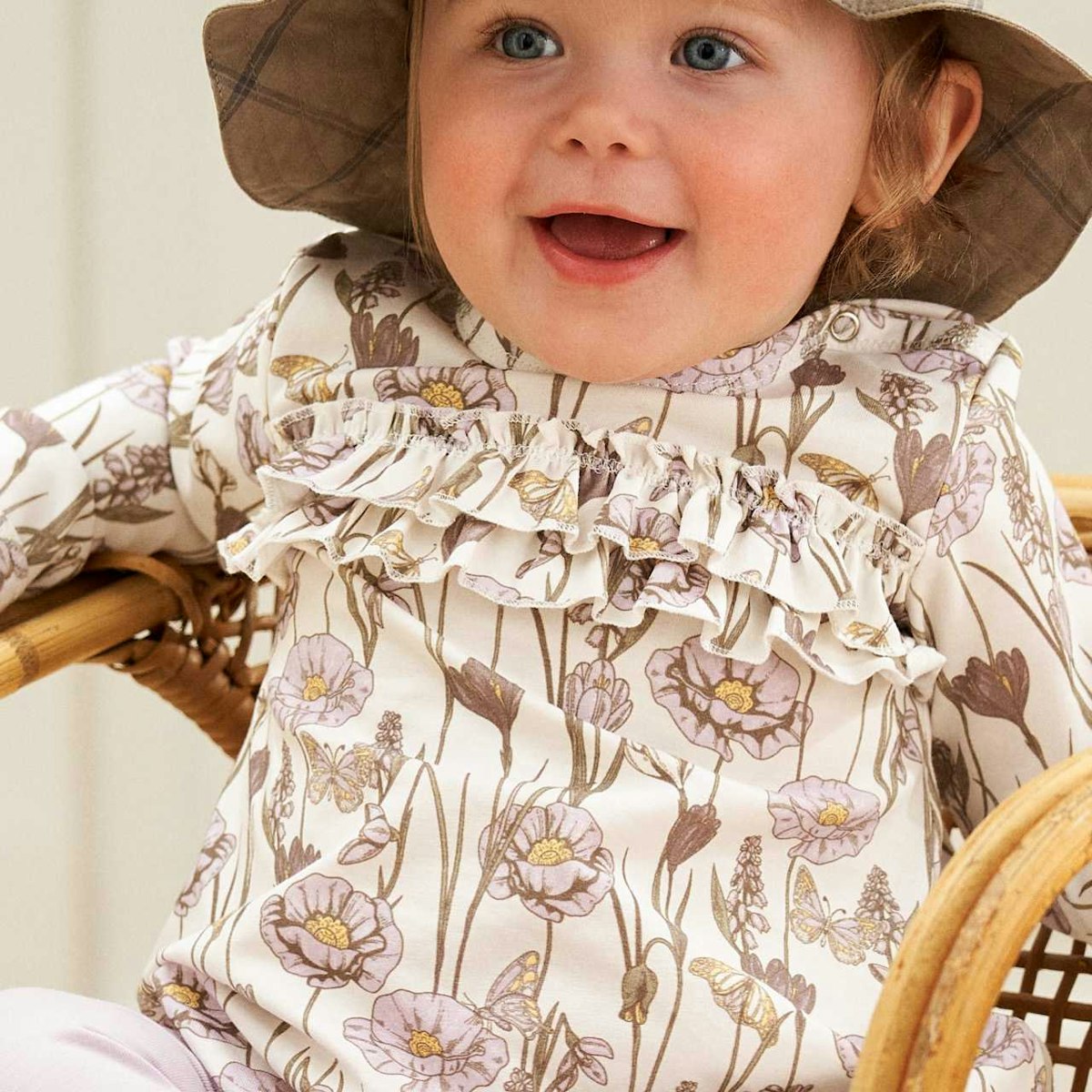 Rüschenkleid langarm Blumen creme 68