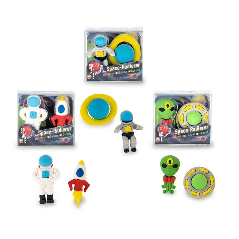 SPACE ADVENTURE Radierer 2er Set Alien-Raumschiff Spielzeug + Gadgets
