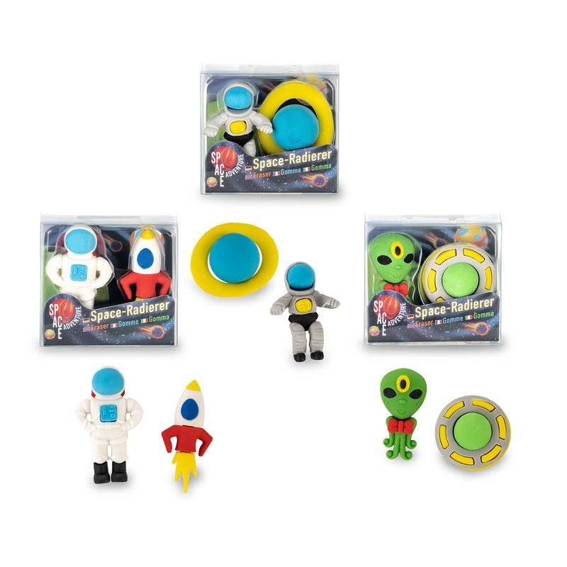 SPACE ADVENTURE Radierer 2er Set Alien-Raumschiff Spielzeug + Gadgets