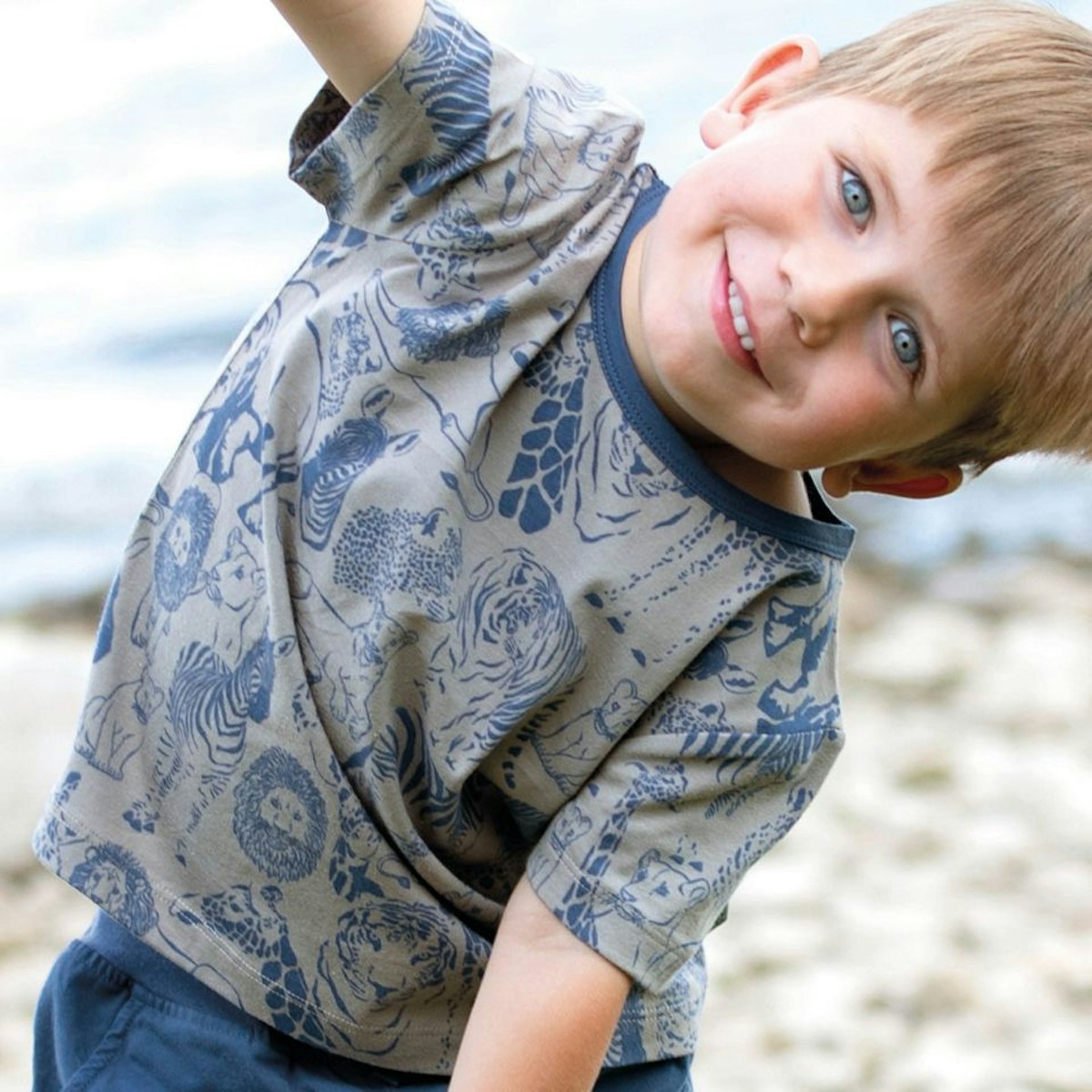 Safari Alloverdruck Shirt kurzarm taupe-blue 86/92