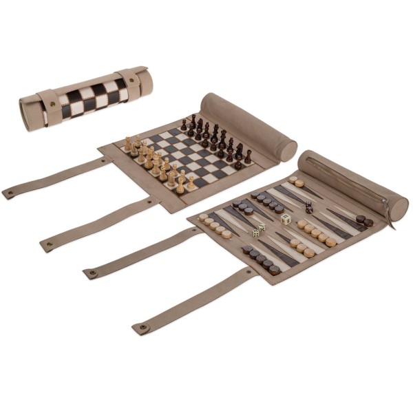 Schach Backgammon Dame Set, Reise, Kunstleder, Feld 28 mm, magnetisch Schach Backgammon Dame Set, Reise, Kunstleder, Feld 28 mm, magnetisch
