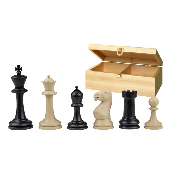 Schachfiguren Nerva, Königshöhe 95 mm, Kunststoff, schwarz creme, in Holzbox