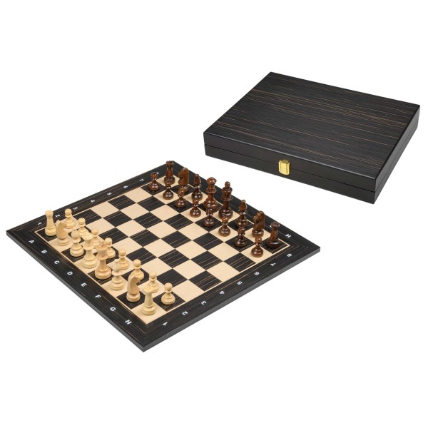 Schachset schwarz, Turnier, Feld 50 mm, mit Holzkassette für Schachfiguren