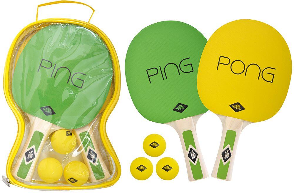 Schildkröt Funsports - Donic-Schildkröt Tischtennis-Set Ping Pong, 2 Schläger mit Grün-Gelben Belägen, 3 gelbe Bälle, in Tragetasche, 788486