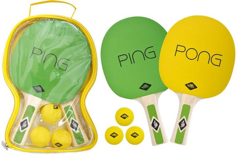 Schildkröt Funsports - Donic-Schildkröt Tischtennis-Set Ping Pong, 2 Schläger mit Grün-Gelben Belägen, 3 gelbe Bälle, in Tragetasche, 788486