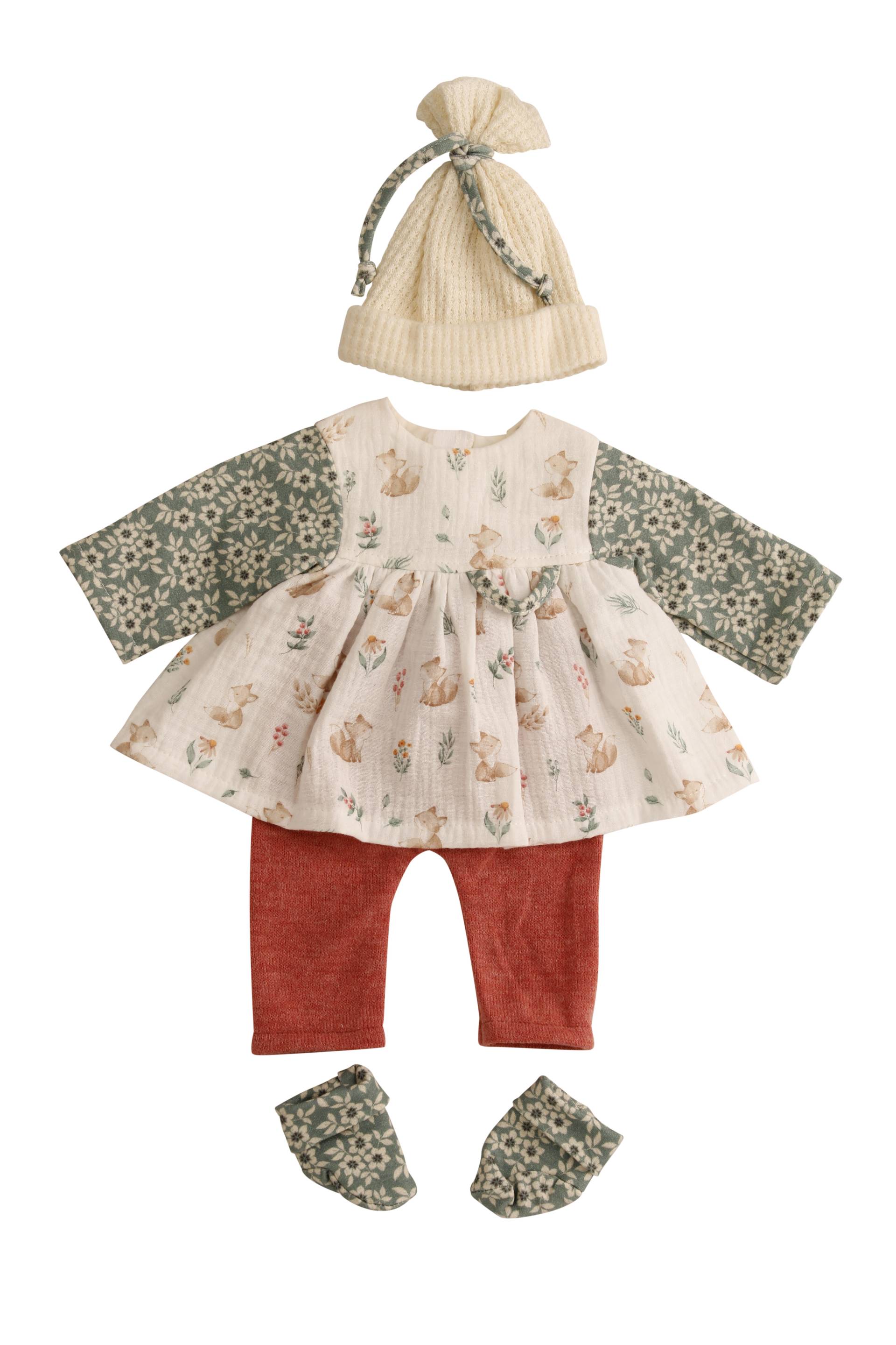 Schildkröt Puppen - P.-Bekl. 45 cm 4tlg rote Hose u. Füchschenkleid u. Socken Schildkröt Puppen - P.-Bekl. 45 cm 4tlg rote Hose u. Füchschenkleid u. Socken