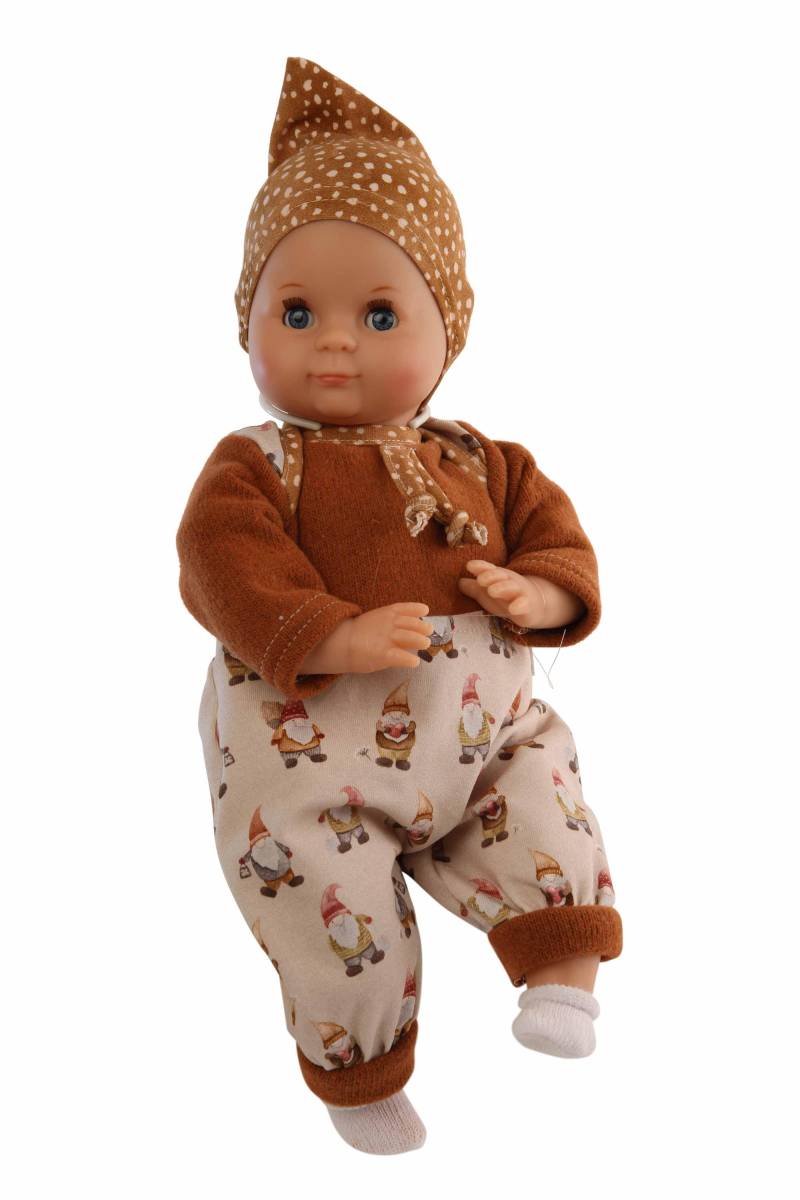 Schildkröt Puppen - Puppe Schlummerle 32 cm Malhaar Zwerge auf Hose blaue Schlafaugen