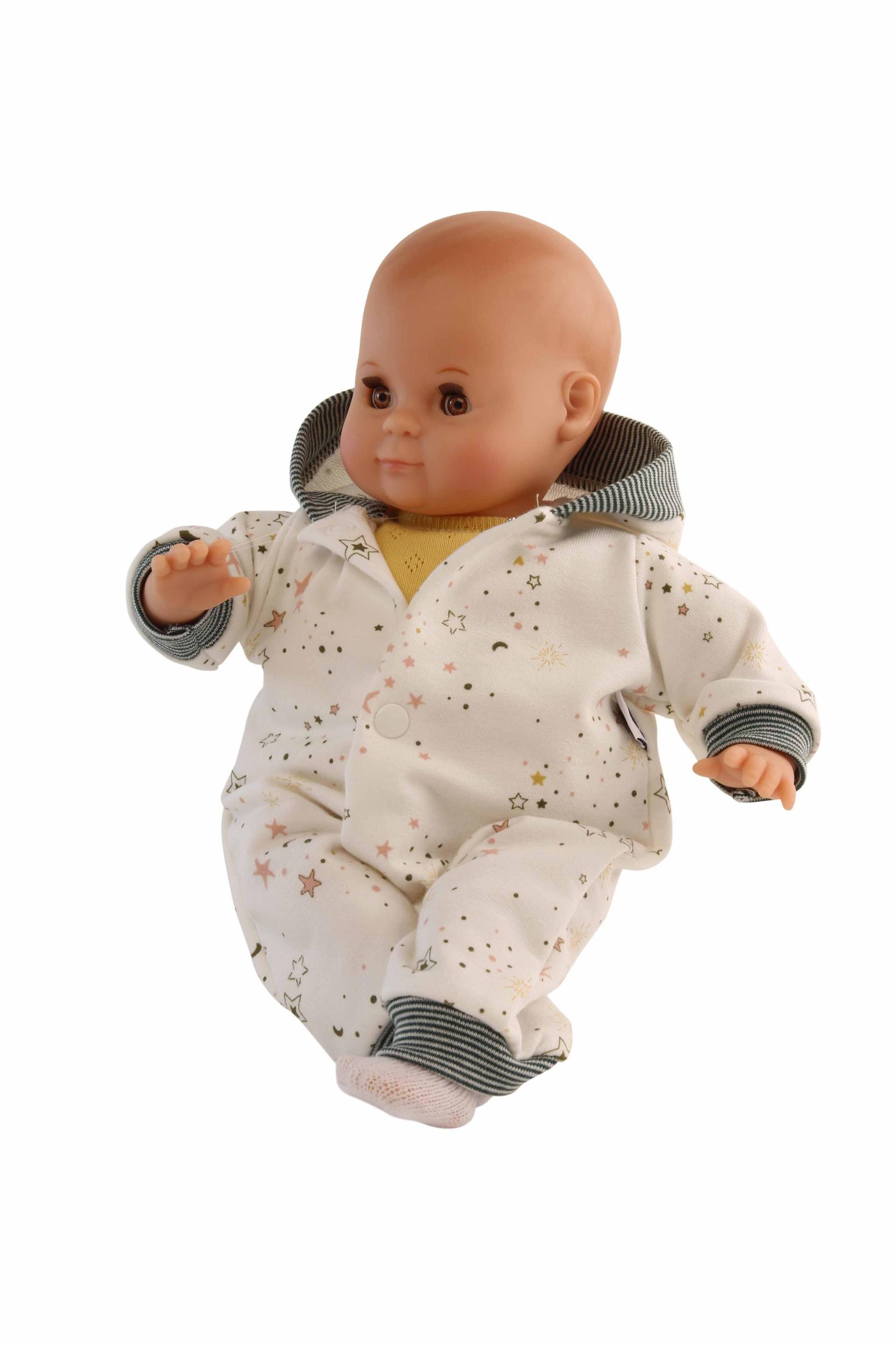 Schildkröt Puppen - Puppe Schlummerle 32 cm mit Malhaar und braunen Schlafaugen, Overall weiß/blau