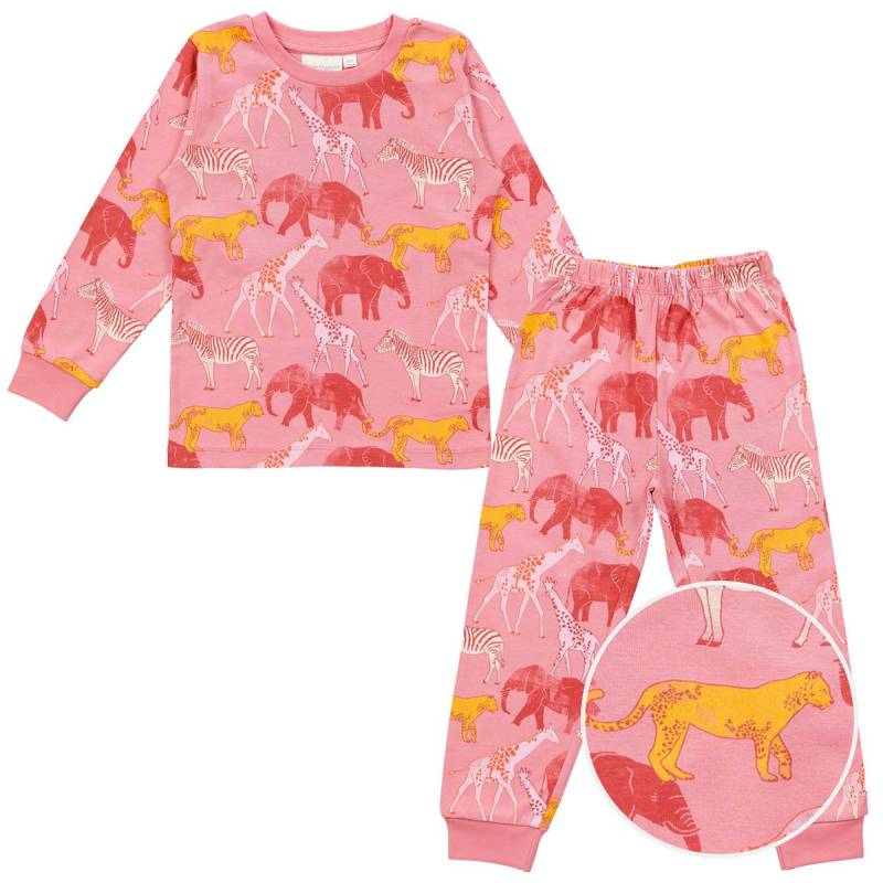 Schlafanzug Arm- und Fussbündchen Safari-Tiere pink 110/116