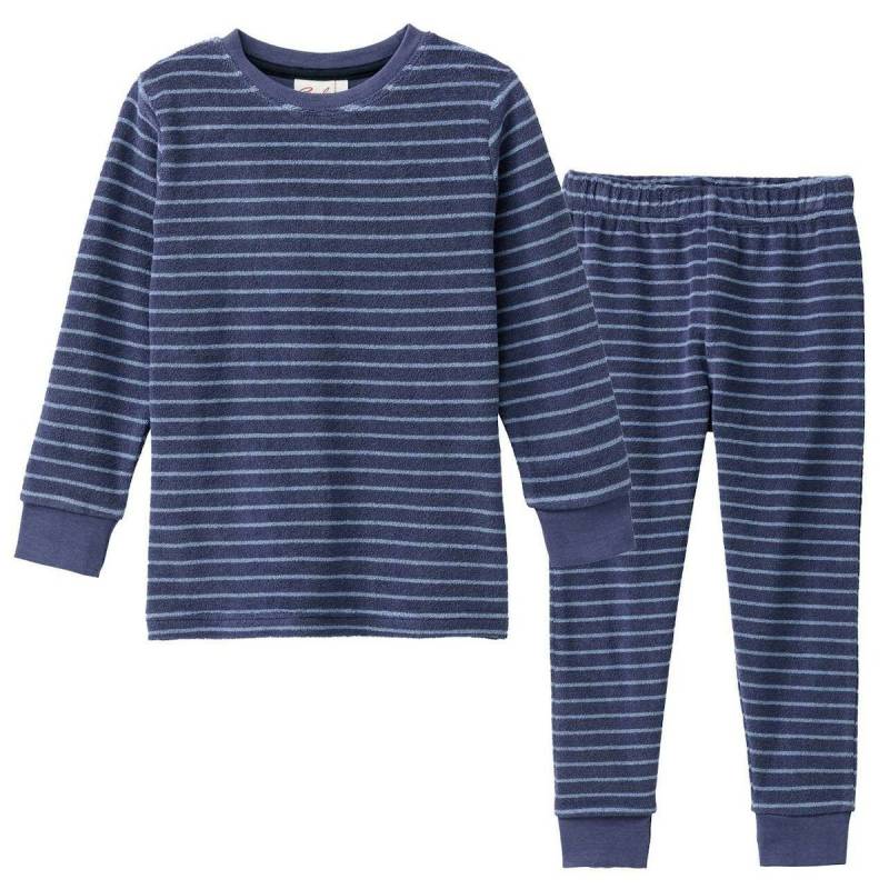 Schlafanzug Frottee Ringel nachtblau 122/128