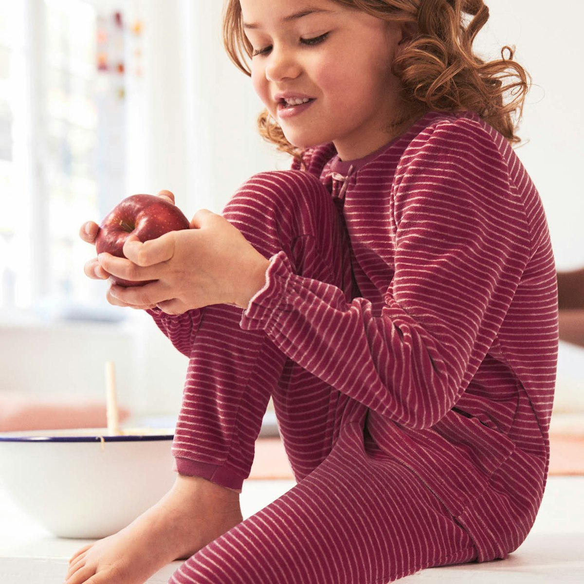 Schlafanzug Nicki dunkelrot geringelt 98