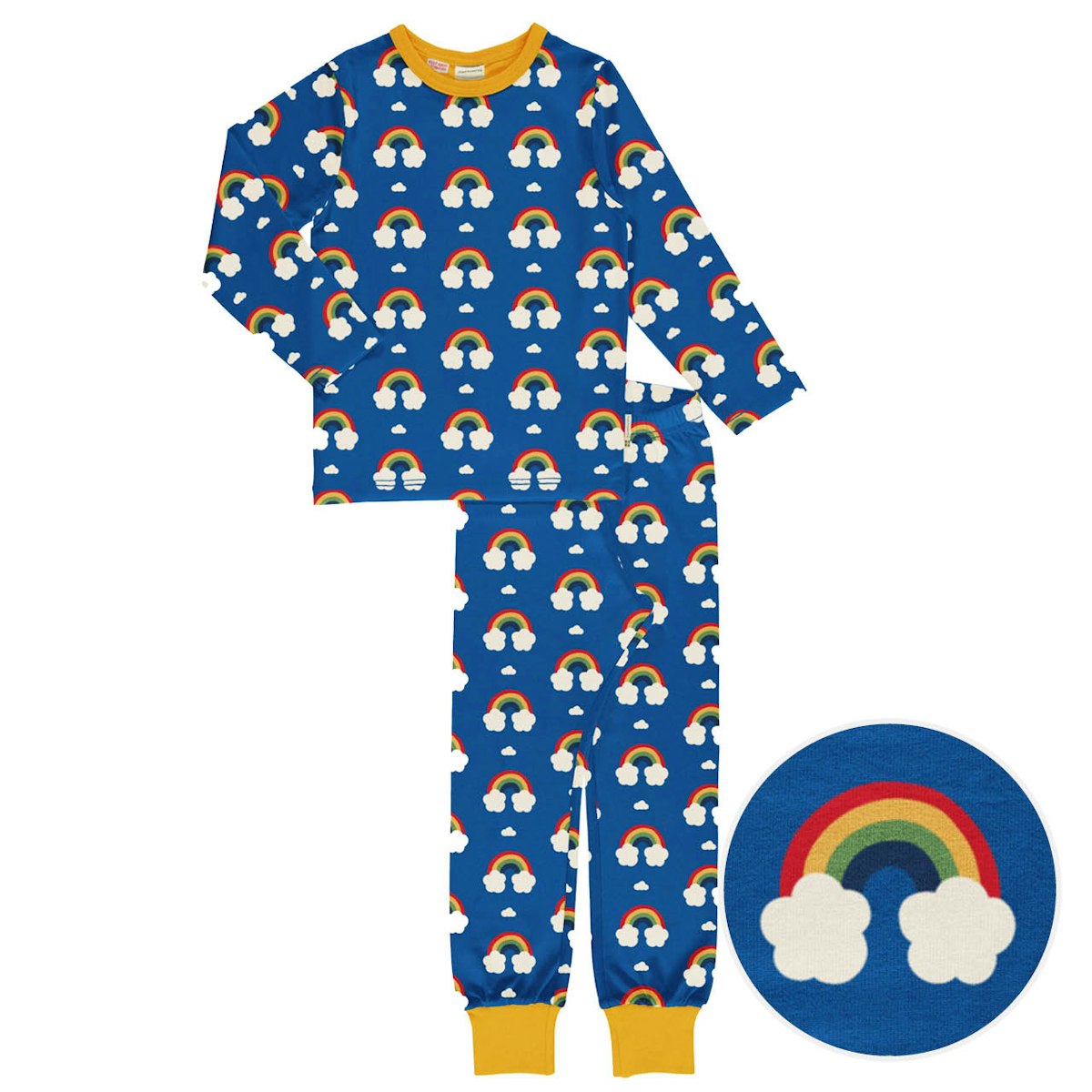 Schlafanzug langarm Regenbogen blau 104/110