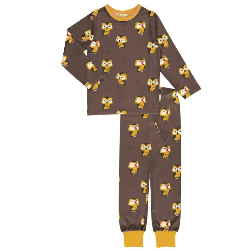 Schlafanzug langarm braun mit Eulen 110/116