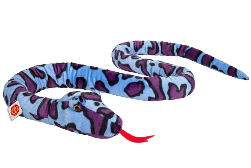 Schlange Kuscheltier lila-blau gemustert handgefertigt 175x10x9cm Kuscheltiere
