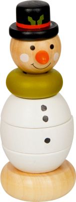 Schneemann, Holz-Stapelfigur - Wintertiere im Weihnachtswald