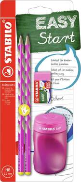 Schul-Set für Linkshänder - STABILO EASYgraph S in pink - inklusive Spitzer + Radierer