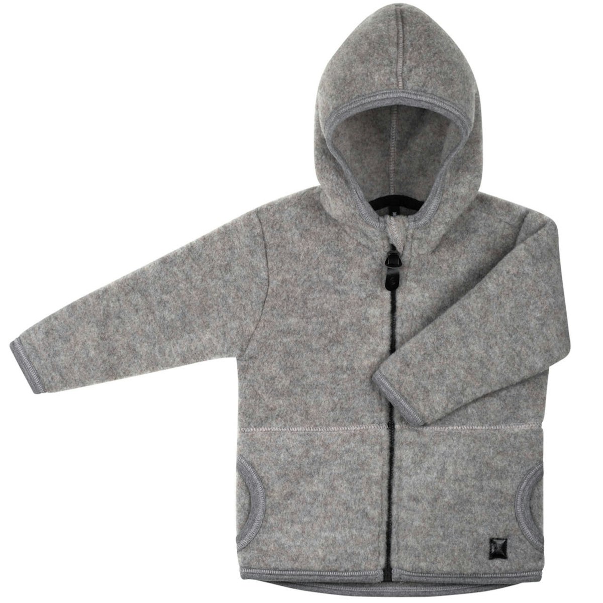 Schurwolle Fleece Jacke Kapuze grau 122/128