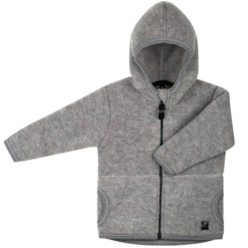 Schurwolle Fleece Jacke Kapuze grau 98/104