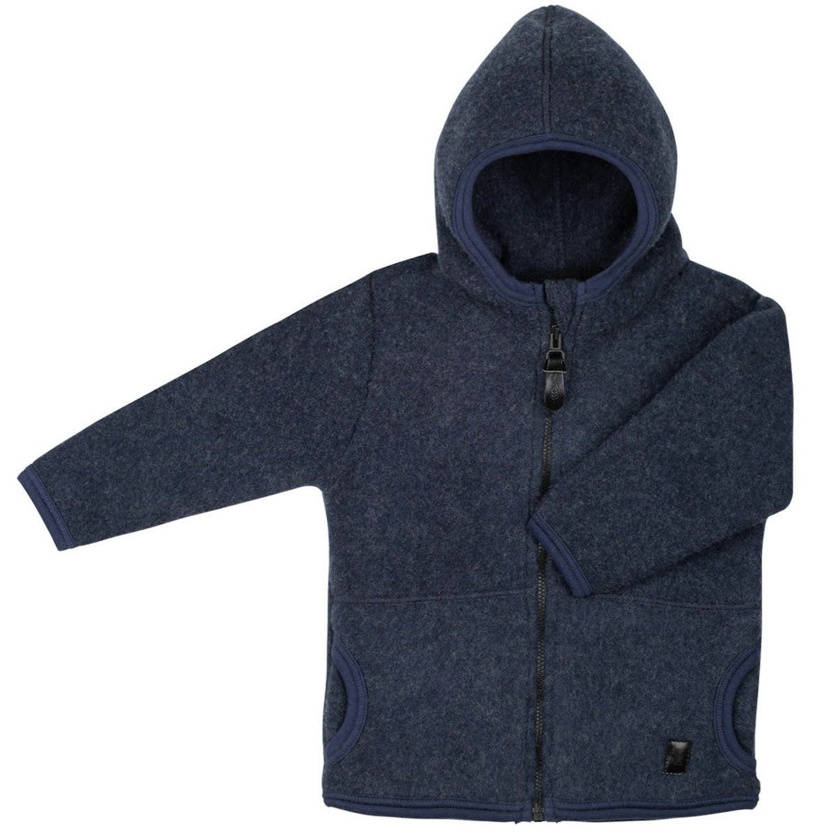 Schurwolle Fleece Jacke Kapuze marine 134/140