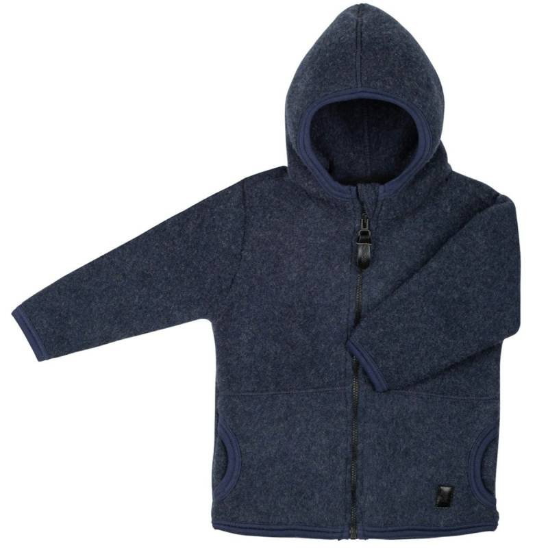 Schurwolle Fleece Jacke Kapuze marine 86/92