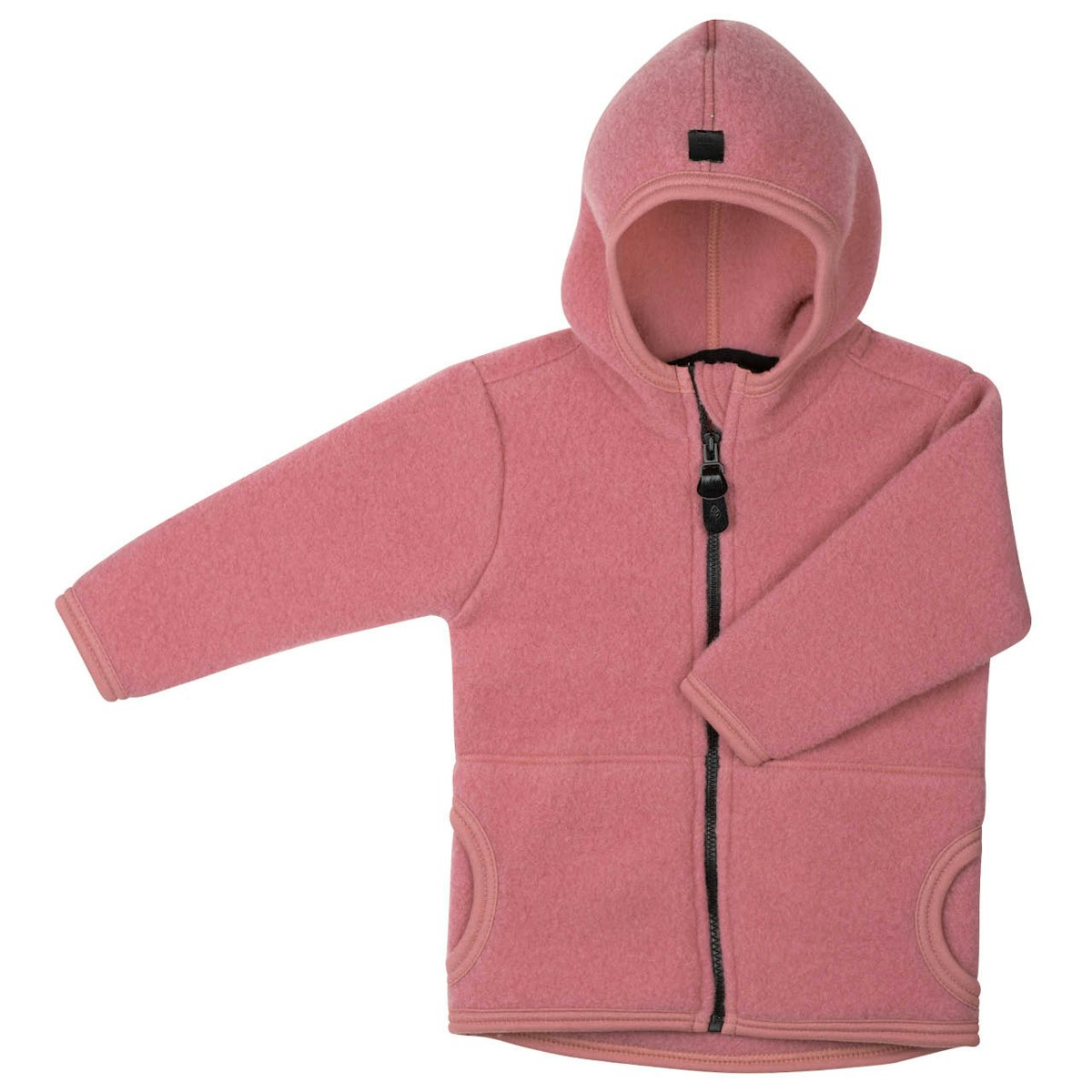 Schurwolle Fleece Jacke Kapuze rauchpink 134/140