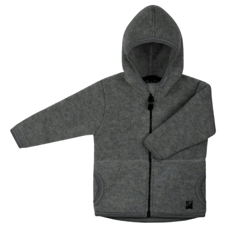 Schurwolle Fleece Jacke Kapuze schiefer-grau 110/116