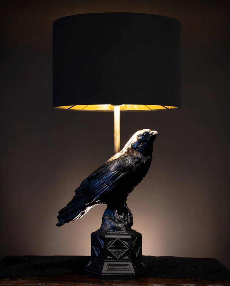 Schwarze Raben Tischlampe mit Lampenschirm 60cm Schwarze Raben Tischlampe mit Lampenschirm 60cm