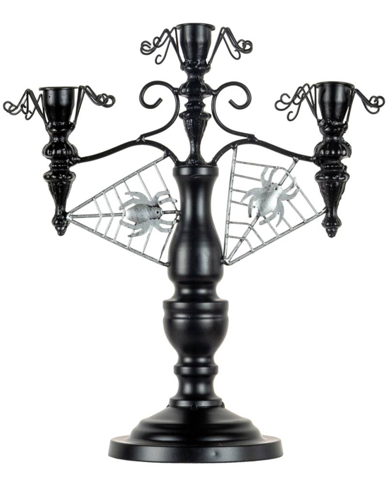 Schwarzer 2-armiger Halloween Kerzenständer mit Spinnennetz 32cm