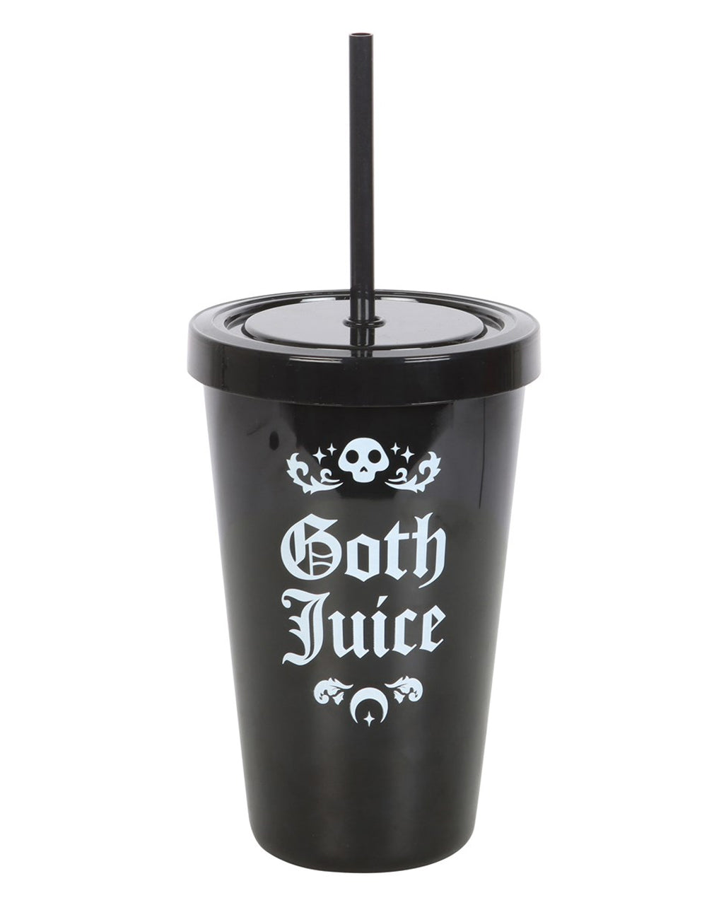 Schwarzer "Goth Juice" Getränkebecher mit Strohhalm